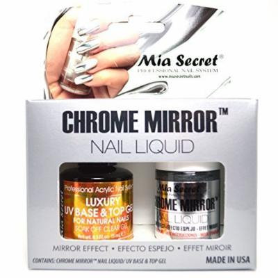 Mia Secret Chrome Mirror Nail Liquid UV Base n Top Gel Set Mirror Effect Polish + FREE EARRING