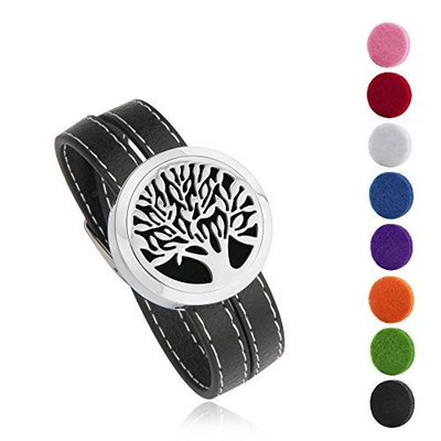 BESTTERN Tree Of Life Aromatherapy Essential Oils Diffuser Locket Bracelet-316L Stainless Steel Leather Band