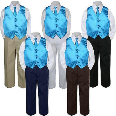 4pc Turquoise Vest & Tie Suit Set Baby Boy Toddler Kid Uniform S-7