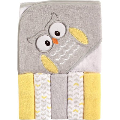 Luvable Friends® 6-Piece Owl Hooded Towel and Washcloth Set in Yellow/Gray