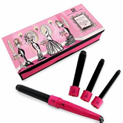 Brilliance New york Women's 4-In-1 Clipless Curling Iron Diamond Technology | Plus Free Heat Resistant Glove, Pink