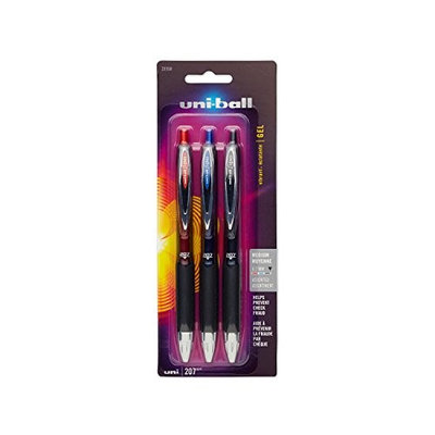 uni-ball 207 Retractable Gel Ink Pens, Medium, Assorted 3/pk