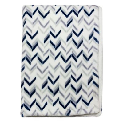 Wendy Bellissimo Mix & Match Chevron Plush Blanket in Grey/Navy