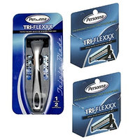Men's Personna Tri-Flexxx Razor Blade Handle w/ 2 cartridges + Personna Tri-flexxx Triple Blade Refill Cartridges for Men 4 ct. (Pack of 2) + FREE Assorted Purse Kit/Cosmetic Bag Bonus Gift