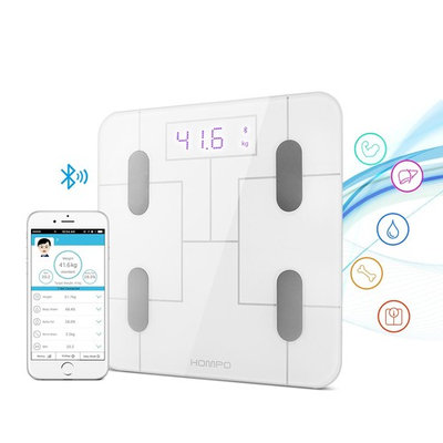 Body Fat Scale, HOMPO Bluetooth Digital Bathroom Smart Wireless Body Fat Analyzer Scale with Smartphone App & LED Display, Measures BMI, Body Fat, Muscle Mass, Water Weight, and Bone Mass