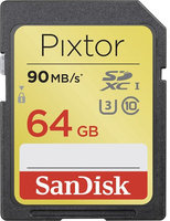 Sandisk - Pixtor Advanced 64GB Sdxc Class 10 Uhs-3 Memory Card - Black/gold