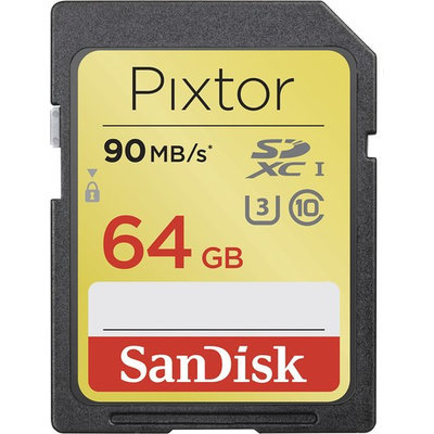 Sandisk - Pixtor Advanced 64GB Sdxc Class 10 Uhs-3 Memory Card - Black/gold