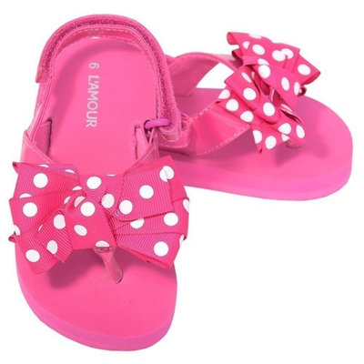 L'Amour Fuchsia Polka Dot Bow Wedge Flip Flop Sandal Toddler Girl 5-10