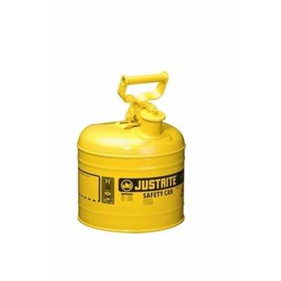 Justrite 7125200 Type I Galvanized Steel Diesel Fuel Safety Can, 2.5 Gallon Capacity, Yellow
