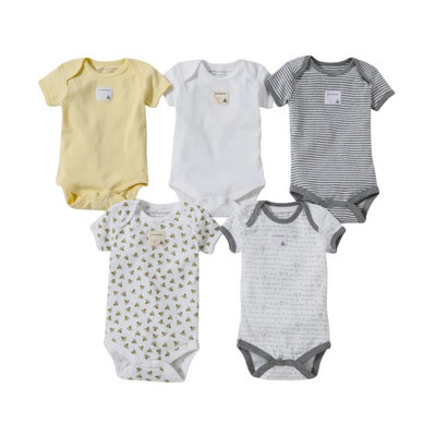 Burt`s Bees Burt's Bees Baby Organic Short Sleeve Bodysuits, 18M, Sunshine, 5 Ct
