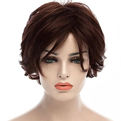 Aibelly Synthetic Curly Hair Wigs Western Style Fluffy Short Wavy Side Bang Noble Stylish Dark Brown Hair Wig Fashion Women's Capless Wig Heat Resistance Fiber