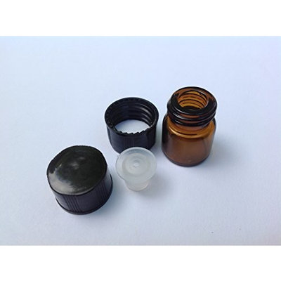 1/4 Dram (1ml) AMBER Glass Vial (144)- Flat Black Screw Cap w/ Orifice Reducer and Seal - Pack of 144
