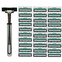 Carejoy Handle Shaving Razor Replaceable Blades Long Handle Straight Manual Barber Shave Tools for Men Trimmer With 30pcs Razor Blades Bath Home Use