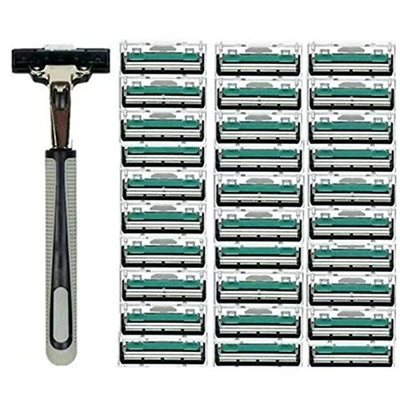 Carejoy Handle Shaving Razor Replaceable Blades Long Handle Straight Manual Barber Shave Tools for Men Trimmer With 30pcs Razor Blades Bath Home Use