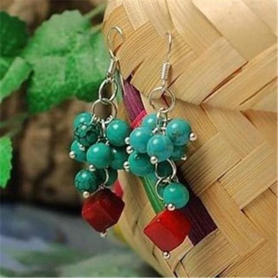 Merit 10343 Tibetan Style Turquoise Coral Earrings