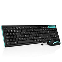 Jelly Comb MK09 Full Size Wireless Keyboard and Mouse Combo Set with Whisper-quiet and QWERTY UK Layout for Windows/IOS/ Android, Blue and Black