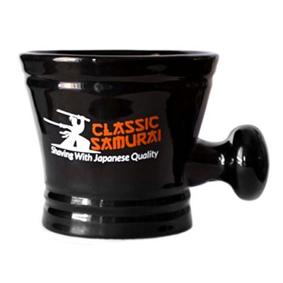 Classic Samurai Deluxe Porcelain Shaving Mug With Handle, Black