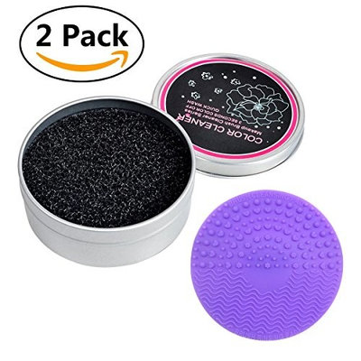 MissLytton Small Makeup Brush Cleaner Kit - Silicone Makeup Brushes Cleaning Wipes Mat + Quick Color Removal Cleaner Sponge - Instantly Removes Eye Shadow Blush Brushes Cosmetic Colors for Daily Use