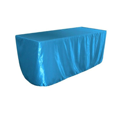LA Linen TCbridal-fit-72x30x30-TurquoiseB52 Fitted Bridal Satin Tablecloth Turquoise - 72 x 30 x 30 in.