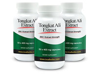 30% Off 3 Bottles of Real Herbs Tongkat Ali 200 to 1 Extract - Natural Testosterone Booster - Also Known As Longjack or Eurycoma Longifolia - 400mg x 150 Vegetarian Capsules of Root Powder (Pack of 3)