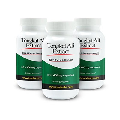 30% Off 3 Bottles of Real Herbs Tongkat Ali 200 to 1 Extract - Natural Testosterone Booster - Also Known As Longjack or Eurycoma Longifolia - 400mg x 150 Vegetarian Capsules of Root Powder (Pack of 3)