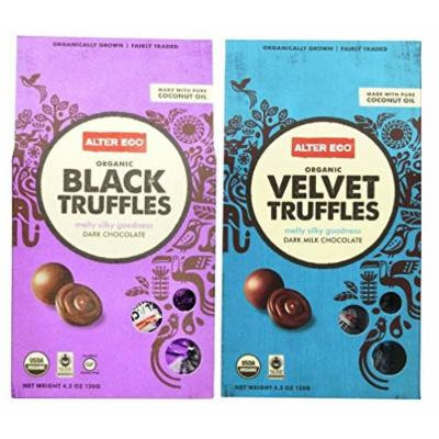 Alter Eco Organically Grown Fair Trade Dark Chocolate Truffles 2 Flavor Variety Bundle: (1) Alter Eco Black Truffles, (1) Alter Eco Dark Velvet Truffles, 4.2 Oz. Ea.