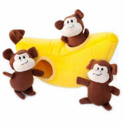 ZippyPaws Burrow Squeaky Hide and Seek Plush Dog Toy, Monkey n Banana