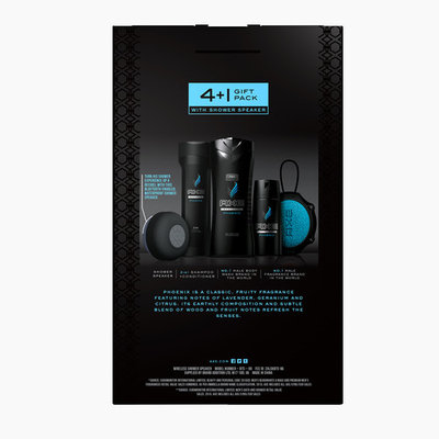 AXE Phoenix Holiday Gift Box with Bluetooth Speaker ( Body Wash / 2-in-1 Shampoo & Conditioner / Body Spray / Shower Detailer / Bluetooth Speaker), 5 Pieces