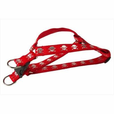 sassy dog wear reflective skull-red2-h reflective skull dog harness, red - small