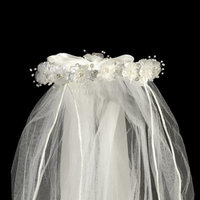 White Organza Flowers Rhinestone Pearl Satin Bow Special Occasion 24
