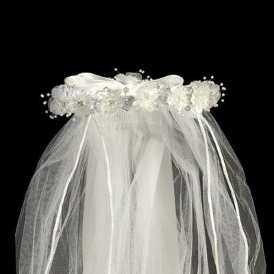 White Organza Flowers Rhinestone Pearl Satin Bow Special Occasion 24