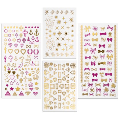 BMC By Bundle Monster Pink & Gold Metallic Foil Nail Art Stickers-Teenage Dream (Pack of 4)