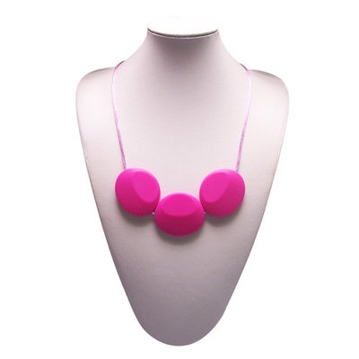 Baby Chew Necklace BPA-Free Safe Mom Jewelry Teether Beads Provide Soothing Pain Relief(Hotpink)