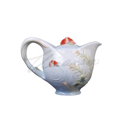 Unicorn Studios AP20239AA Koi in Lotus Pond Teapot with Koi Lid Glazed