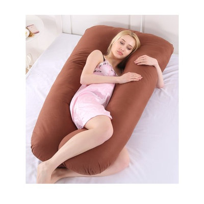 Large U Shaped Contoured Body Pregnancy Nursing Maternity Pillow Brown