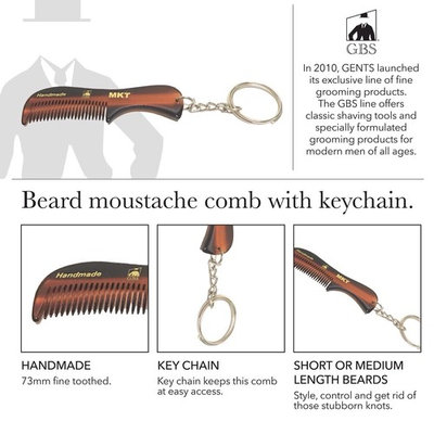 GBS Handmade Sawcut Men's Beard Mustache Comb - with Keychain - 2 3/4