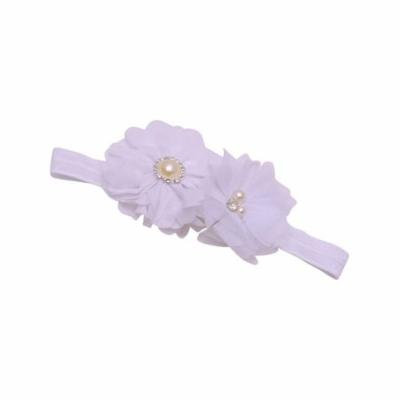 Girls White Glitter Pearl Rhinestone Adorned Flowery Stretch Hairband