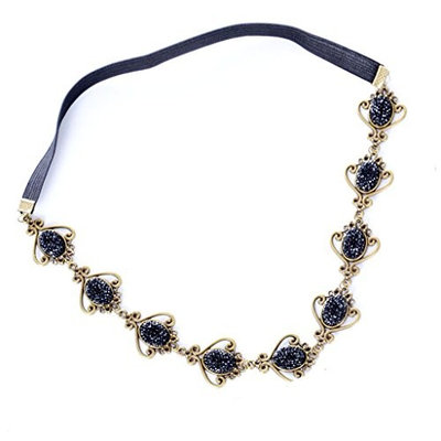 MagiDeal Women Fashion Metal Oval Gemstone Head Chain Headband Head Piece Hair band