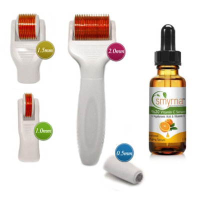 DERMA-CIT 5-In-1 Micro Needle Derma Roller Skin Care Kit Titanium (12/240/600/1200 Needles) + Vitamin C Serum 1 fl. oz.