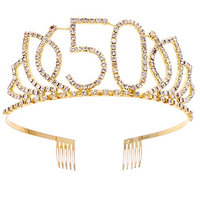 Frcolor Birthday Tiara, Rhinestone 50th Birthday Crowns Happy 50th Birthday (G