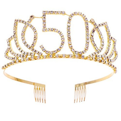 Frcolor Birthday Tiara, Rhinestone 50th Birthday Crowns Happy 50th Birthday (G