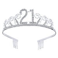 Frcolor 21th Birthday Crystal Tiara Crowns Headband with Hair Combs