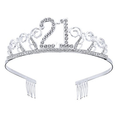 Frcolor 21th Birthday Crystal Tiara Crowns Headband with Hair Combs