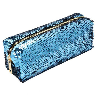 Cosmetic Bag Mermaid Sequin Makeup Pouch Double Color Makeup Bags DIY Reversible Sequins Handbag Glitter Pencil Case Sky Blue&Silver One Size