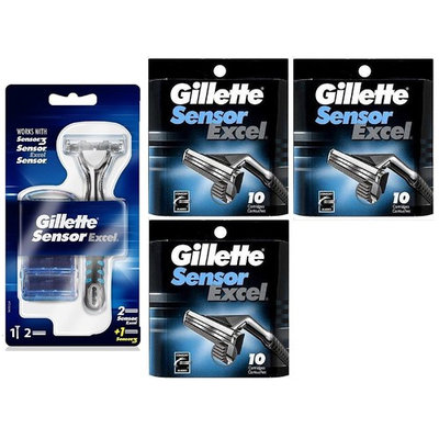 Gillette Sensor Excel Razor w/ 2 Sensor Excel Cartridges & 1 Sensor3 Cartridge + Sensor Excel 10 Ct. Refill Blades w/ FREE Loving Care Packette