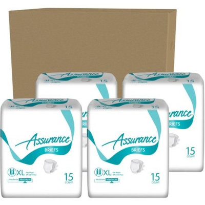 Assurance Incontinence Briefs Unisex, XL, Maximum, 15 Ct, 4 Pks, 60 Total