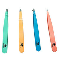 AwsumPlanet 4-Pieces Professional Stainless Steel Tweezers with Travel Case - Best Precision Eyebrow and Splinter Ingrown Hair Removal Tweezer Tip