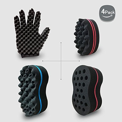 Big Holes Hair Brush Barber Curl Magic Sponge and Glove(Right) Kit For Different Styles Dreadlock Twist Afro Coils Wave Curling Men and Women Hair Care Tool Set of 4(Blend)