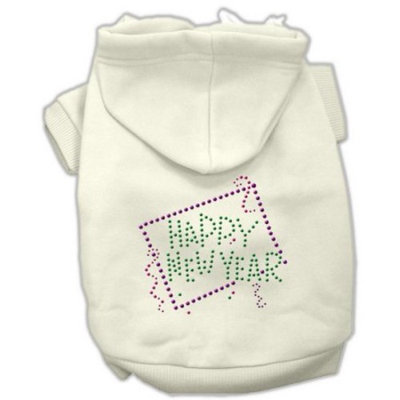 Mirage Pet Products Happy New Year Rhinestone Hoodies, Cream, X-Large/Size 16