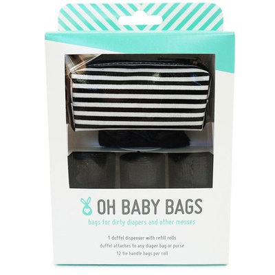 Oh Baby Bags Diaper Bag Clip-On Dispenser Gift Box with Disposable Bags for Dirty Diapers - Recycled Plastic - Stripe Duffle plus 48 Black Unscented Bags